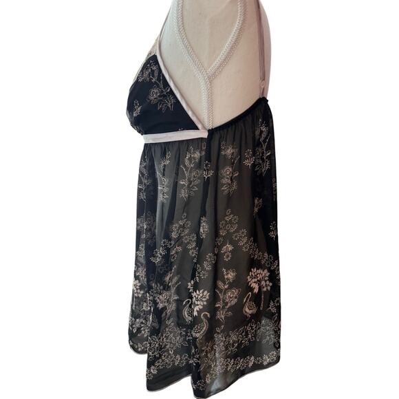 Y2K Sheer Black Baby‎ Doll Lace Slip Top L Peacocks Floral Fairy Goth Romantic - Picture 4 of 9
